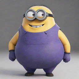 A large, chubby minion with a vibrant purple color, smiling innocently