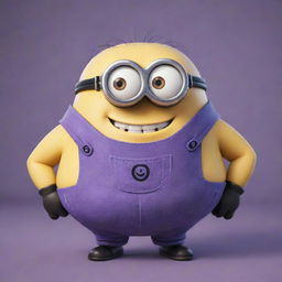 A large, chubby minion with a vibrant purple color, smiling innocently