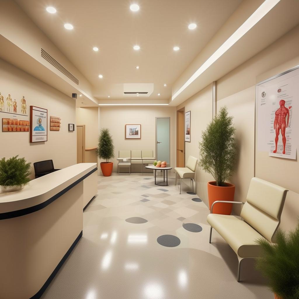 Design an aesthetically pleasing and functional 32 x 26 square feet space, optimized for a medical doctor's office showcasing a waiting area, consultation room, and emergency services.