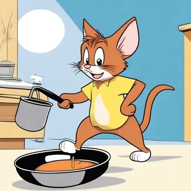 In the cartoon, Tom smacks Jerry with a frying pan.