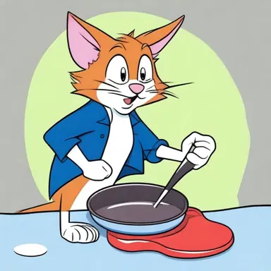 In the cartoon, Tom smacks Jerry with a frying pan.