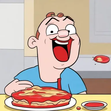 In the cartoon, the character's face turned bright red with a loud smack after being hit with a pie.