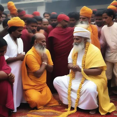 The devotees of the religious cult bestow smacks upon the leader as a sign of their faith and devotion.