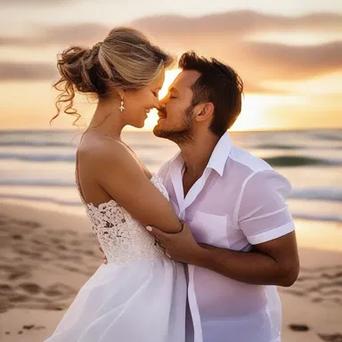 As the sun set on the beach, the couple shared a passionate smack, sealing their love for each other.