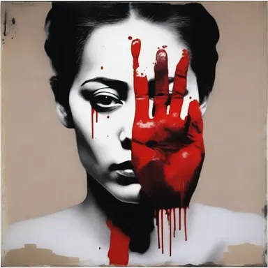 The painting depicted a woman with a red handprint smack on her face.