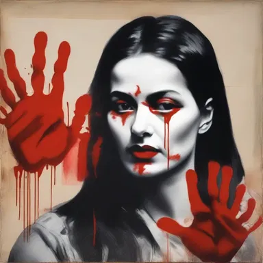 The painting depicted a woman with a red handprint smack on her face.