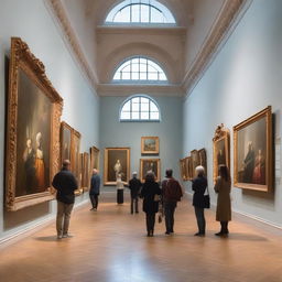 An art gallery filled with a variety of paintings from different periods