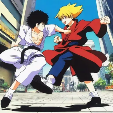 In the anime series, the main character smacked the antagonist with a swift kick.