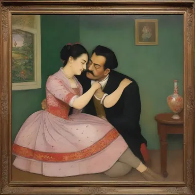 In the painting, the couple is depicted smacking each other affectionately.