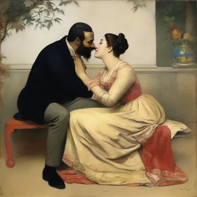 In the painting, the couple is depicted smacking each other affectionately.