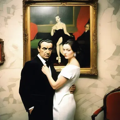 The room was adorned with a portrait of a couple smacking by a famous artist.