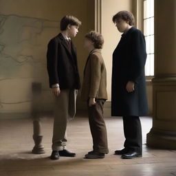 In a central setting, the conflict between the boy and Professor Dupont unfolds in a turbulent and exhausting manner