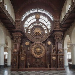 Indonesia's iconic Lawang Sewu reimagined in intricate steampunk style with plenty of gears, brass elements, and dark wood embellishments.