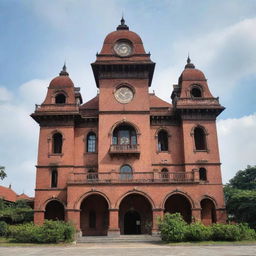 Indonesia's iconic Lawang Sewu reimagined in intricate steampunk style with plenty of gears, brass elements, and dark wood embellishments.