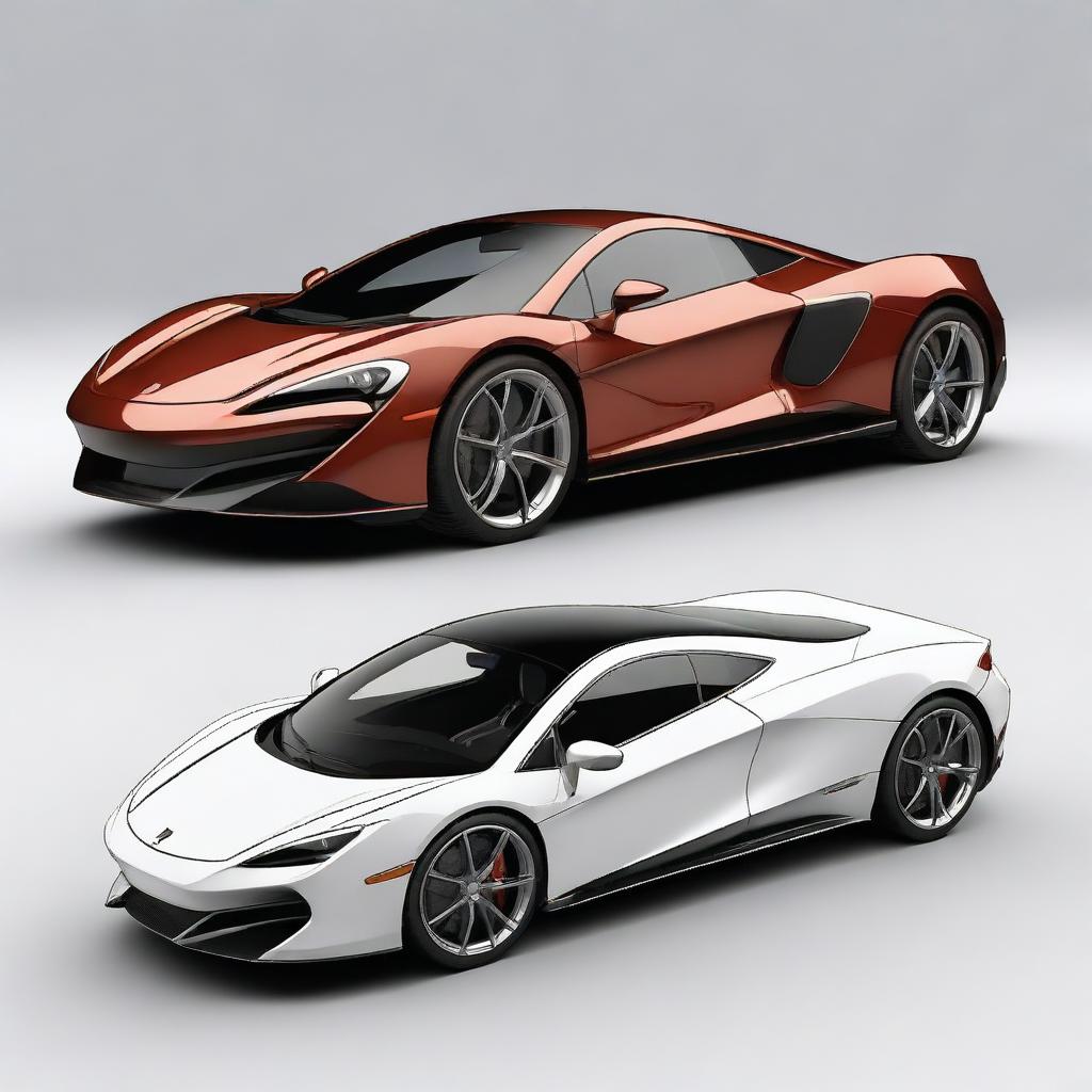 Generate an image of a fusion car that combines the design elements of a McLaren supercar and a Ferrari