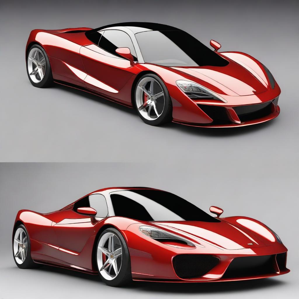 Generate an image of a fusion car that merges the design elements of a McLaren supercar and a Ferrari F50