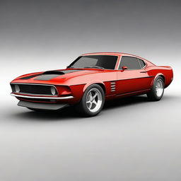 Generate an image of a fusion car that combines the design elements of a 1969 Ford Mustang and a Ferrari F50