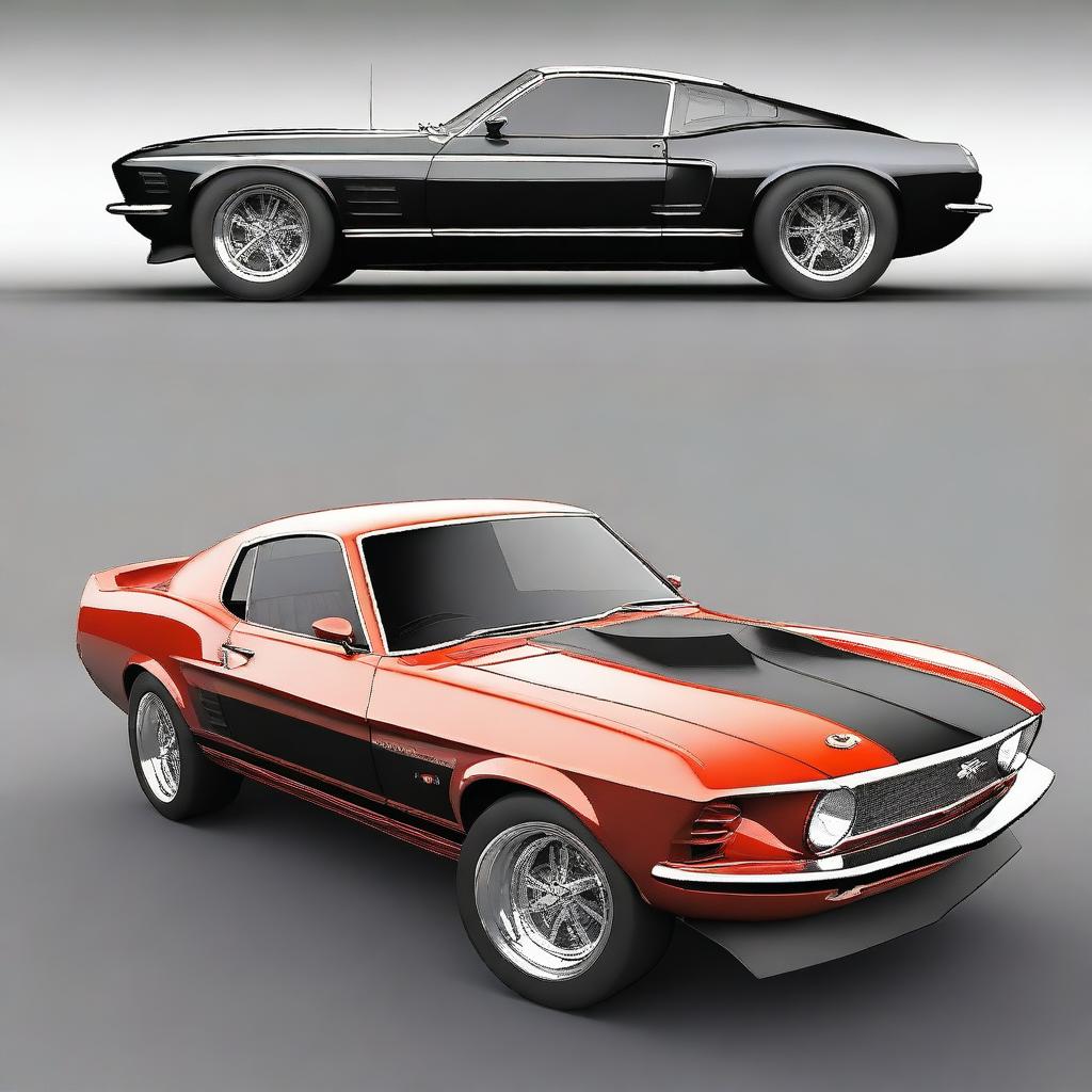 Generate an image of a 1969 Ford Mustang GT500 with futuristic modifications