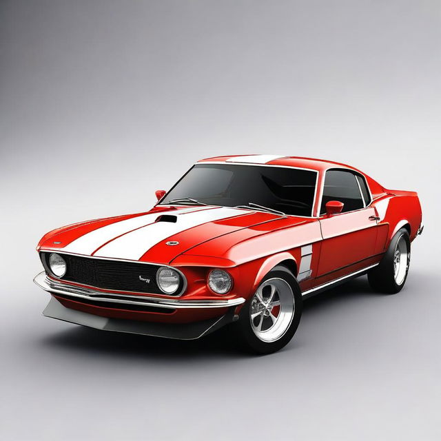 Generate an image of a 1969 Ford Mustang GT500 with futuristic modifications