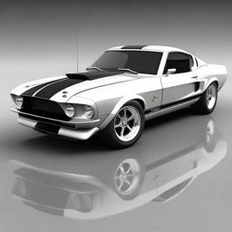 Generate an image of a 1969 Shelby Cobra Ford Mustang GT500 with futuristic modifications