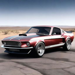 Generate an image of a 1969 Shelby Cobra Ford Mustang GT500 with futuristic modifications