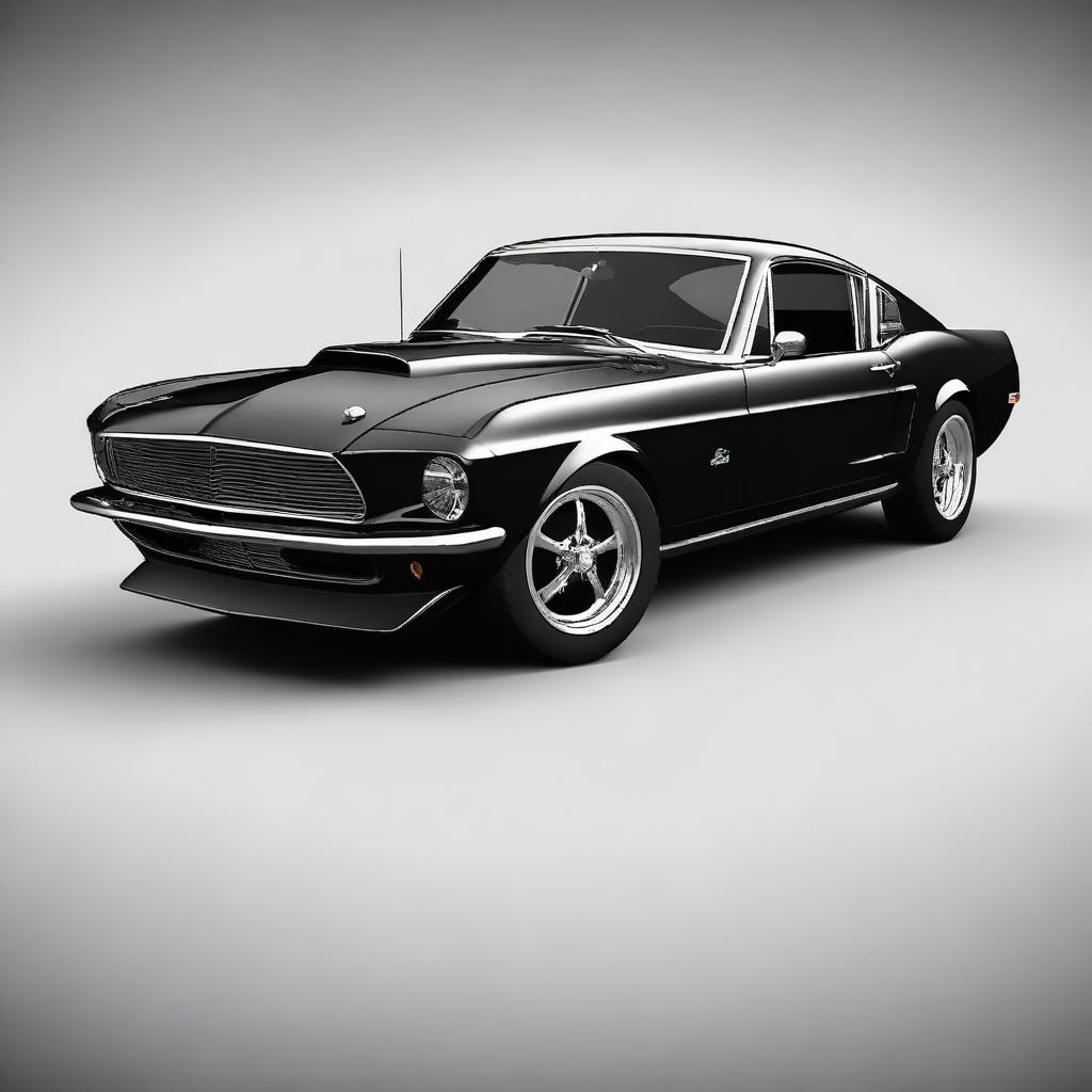 Generate an image of a black 1969 Shelby Cobra Ford Mustang GT500