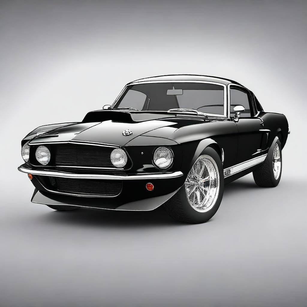 Generate an image of a black 1969 Shelby Cobra Ford Mustang GT500