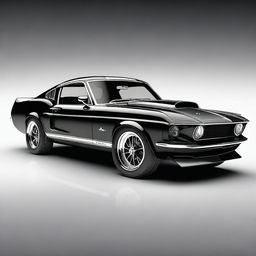 Generate an image of a black 1969 Shelby Cobra Ford Mustang GT500