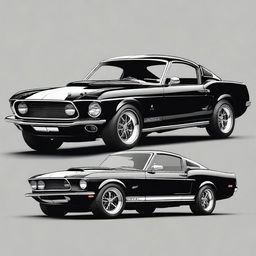 Generate an image of a black 1969 Shelby Cobra Ford Mustang GT500