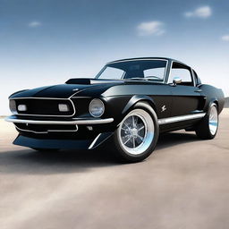 Generate an ultra-realistic 4K image of a black 1969 Shelby Cobra Ford Mustang GT500