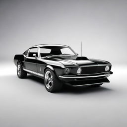 Generate a highly detailed, ultra-realistic 4K image of a black 1969 Shelby Cobra Ford Mustang GT500