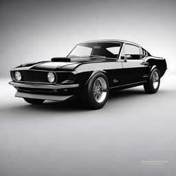 Generate a highly detailed, ultra-realistic 4K image of a black 1969 Shelby Cobra Ford Mustang GT500