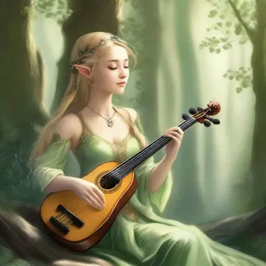 The elven bard enchanted everyone in the mystical realm with her ethereal melodies on the vertical flute.