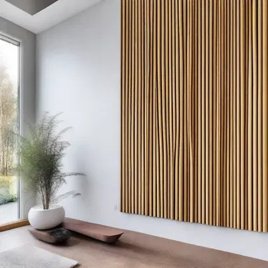 The minimalist house featured a stunning focal point - a display of vertical flutes arranged in a symmetrical pattern on the wall.