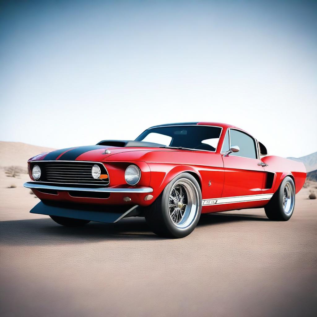 Generate a highly detailed, ultra-realistic 4K image of a red 1969 Shelby Cobra Ford Mustang GT500