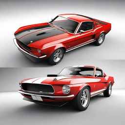 Generate a highly detailed, ultra-realistic 4K image of a red 1969 Shelby Cobra Ford Mustang GT500