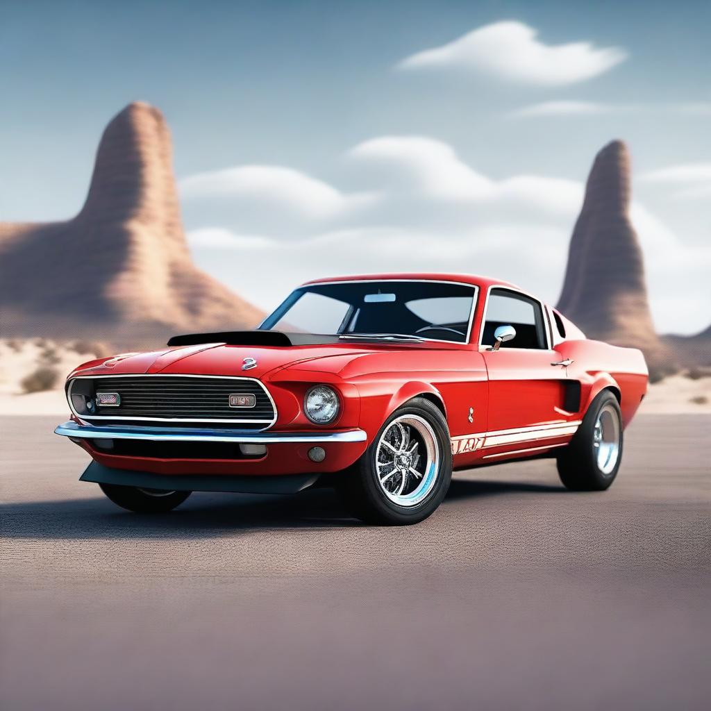 Generate a highly detailed, ultra-realistic 4K image of a red 1969 Shelby Cobra Ford Mustang GT500