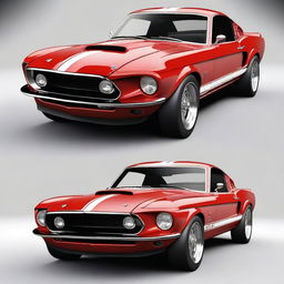 Generate a highly detailed, ultra-realistic 4K image of a red 1969 Shelby Cobra Ford Mustang GT500