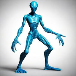 Draw an alien who stands 8 feet tall with a vibrant blue skin color