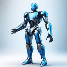 Draw an 8 feet tall android with handsome features and blue skin