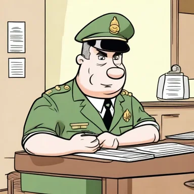 In the cartoon, the desk sergeant was depicted as a helpful and friendly character.