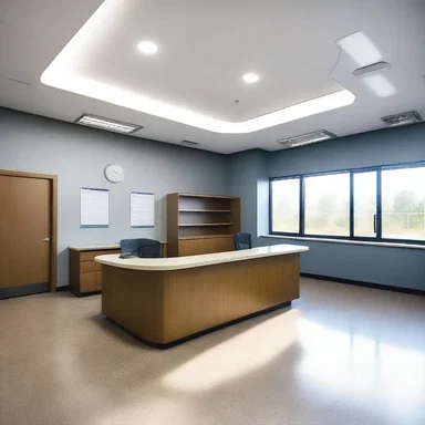 The police station was designed with a spacious reception area to accommodate the desk sergeant.