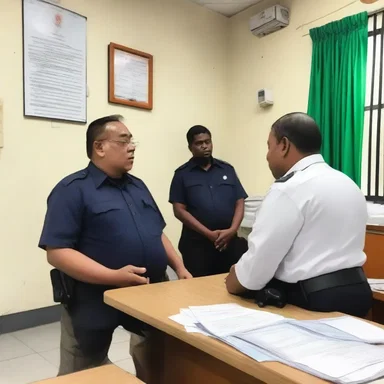 The priest visited the police station and had a conversation with the desk sergeant about the community's safety concerns.