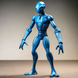 Draw an extraterrestrial (ET) being that stands 8 feet tall with handsome features and blue skin