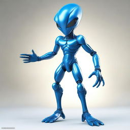 Draw a friendly alien who stands 8 feet tall with a striking blue skin color