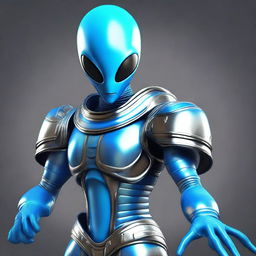 Draw a friendly alien who stands 8 feet tall with a striking blue skin color