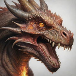 A highly realistic drawing of an angry, flame-eyed dragon, intricately scaling a person's calf. The intensity of the dragon's stare and its grip on the human skin are vividly portrayed.