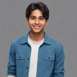 Illustrate a young Indian male teenager named Ravi Singh, a character from 'A Good Girl's Guide to Murder'. He has a warm smile, intelligent eyes and is wearing casual, teen-friendly clothes.