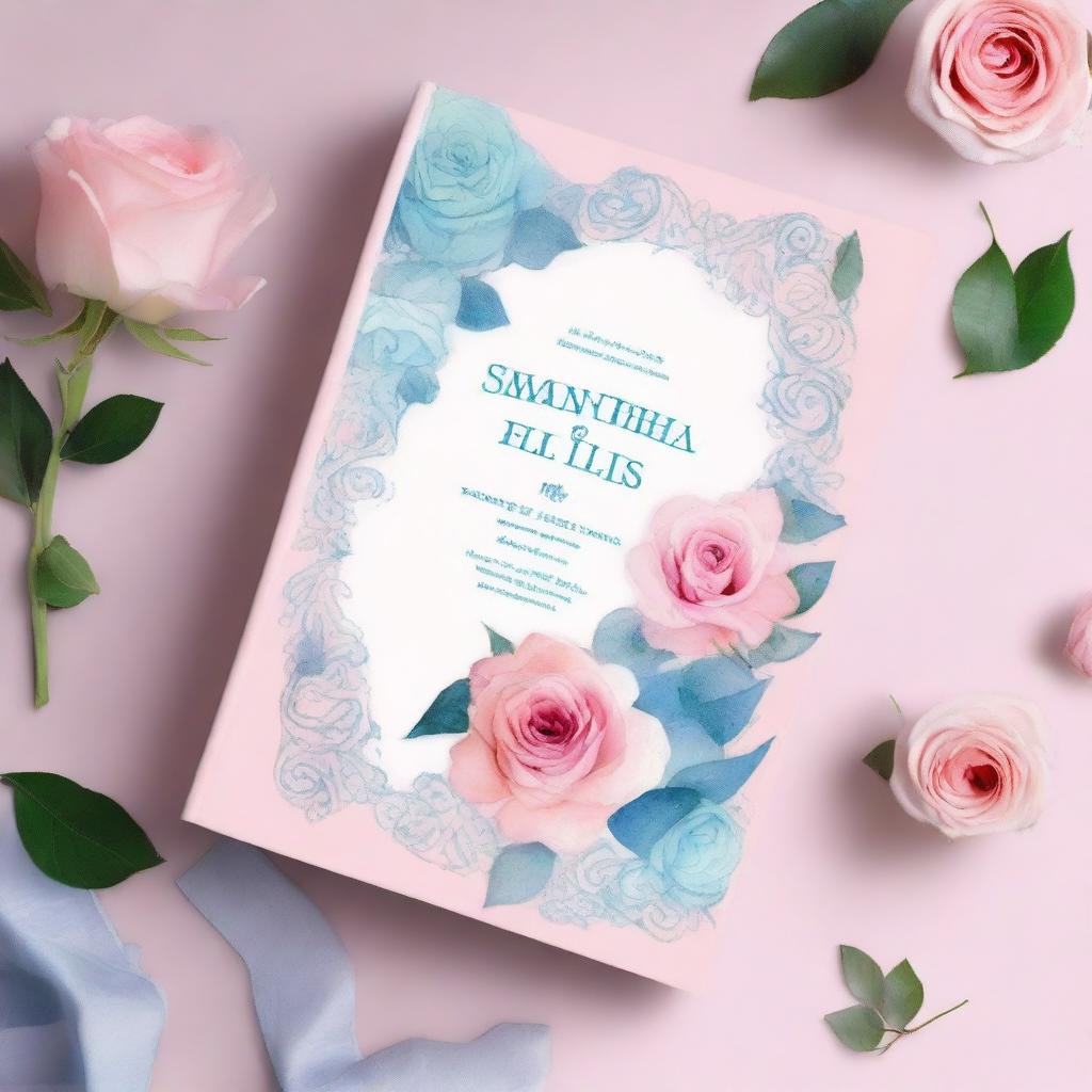 Generate a soft pastel pink and blue book cover for 'Samantha Ellis’ Poetic Portrait'