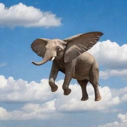 An elephant with large wings gracefully soaring through the sky